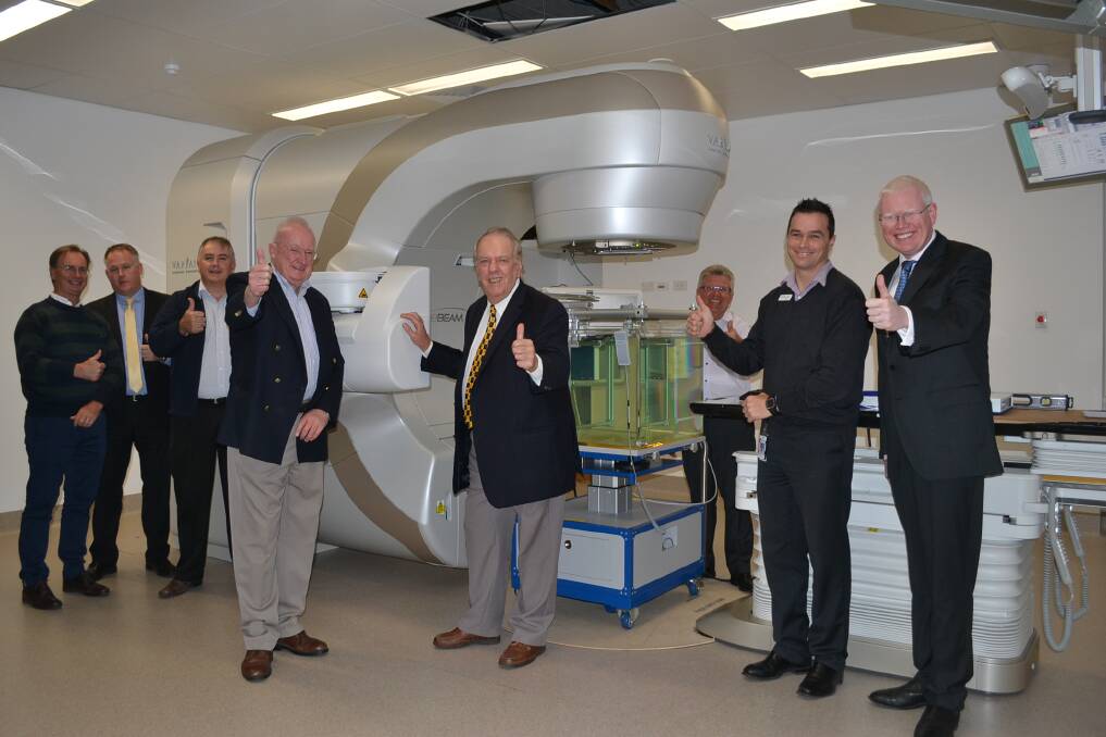 MILESTONE: Shoalhaven Linear Fundraising Committee members Mark Crowther, Scott Baxter, Peter Dun, chairman Paul Dean, founding chairman Greg Watson, medical physics site manager Adrian Rinks, director of Cancer Services Anthony Arnold and Kiama MP Gareth Ward with the second linear accelerator.