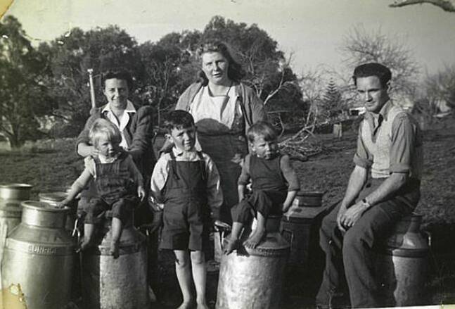 WHAT A FIND: Gwen Tarman, Joan Smith and Keith Tarman get ready to collect the milk cans on Pig Island in 1947with Pat, Terry and Bob
