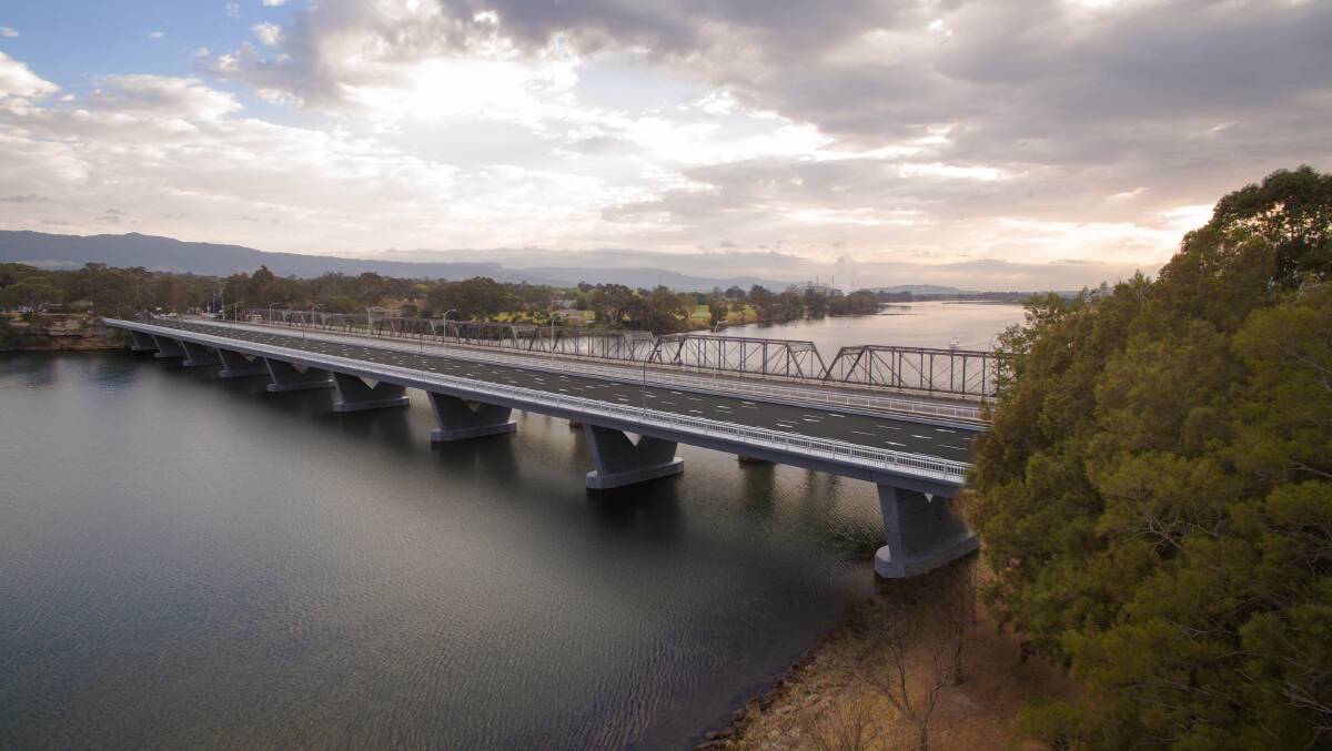 An artist’s impression of the new four lane bridge over the Shoalhaven River from the south west. Image: RMS