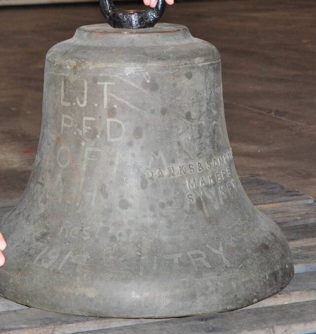 MARK:  The historic HMAS Creswell bell which clearly shows the initials including LJT that belong to Lovel John Towers.