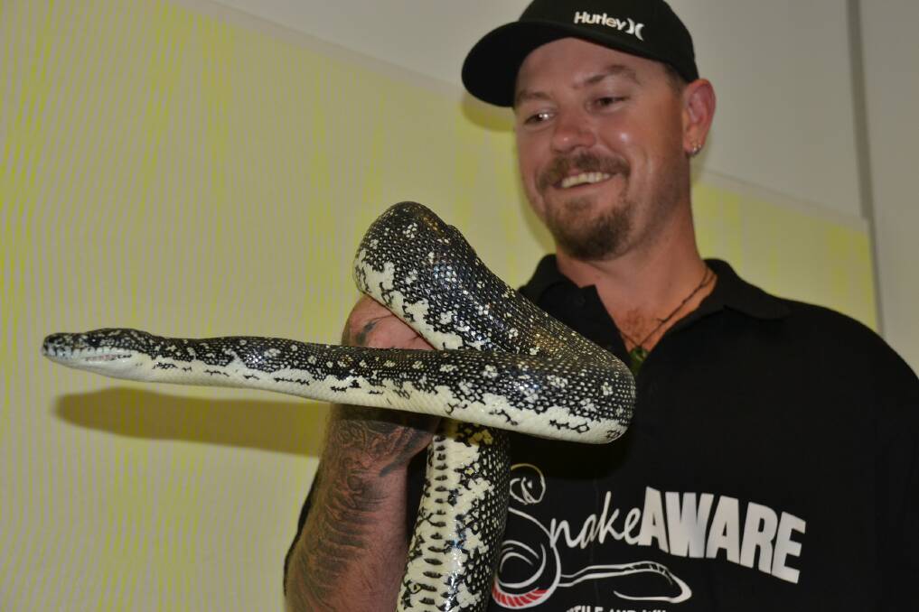 Shoalhaven snake catcher Peter Newans with a beautiful diamond python.