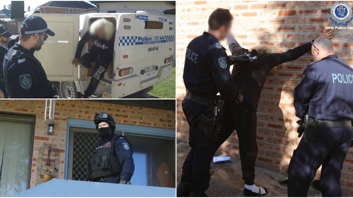 A Moruya man is arrested during Tuesday morning's raids. Photos: Police Media
