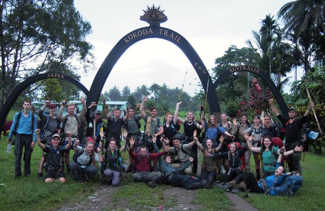 Bronte Heslehurst with fellow trekkers celebrate completing the Kokoda trail.