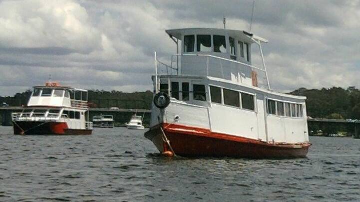 The Christine J, formerly the Alma  G II, in front of the Shoalhaven Explorer on the Shoalhaven River. Photo:  Shoalhaven River Cruise
