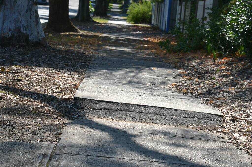 Some of the uneven footpath sections in Shoalhaven Street Nowra as highlighted by Nowra woman Maureen Burns who took a fall earlier this month.