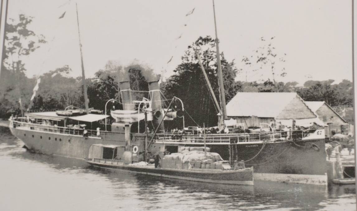 IN OPERATION: Illawarra Steam Navigation Company coastal steamer Allowrie and a riverboat at the Nowra wharf in December 1903. Shoalhaven Historical Society, donated by Miss A Elyard.