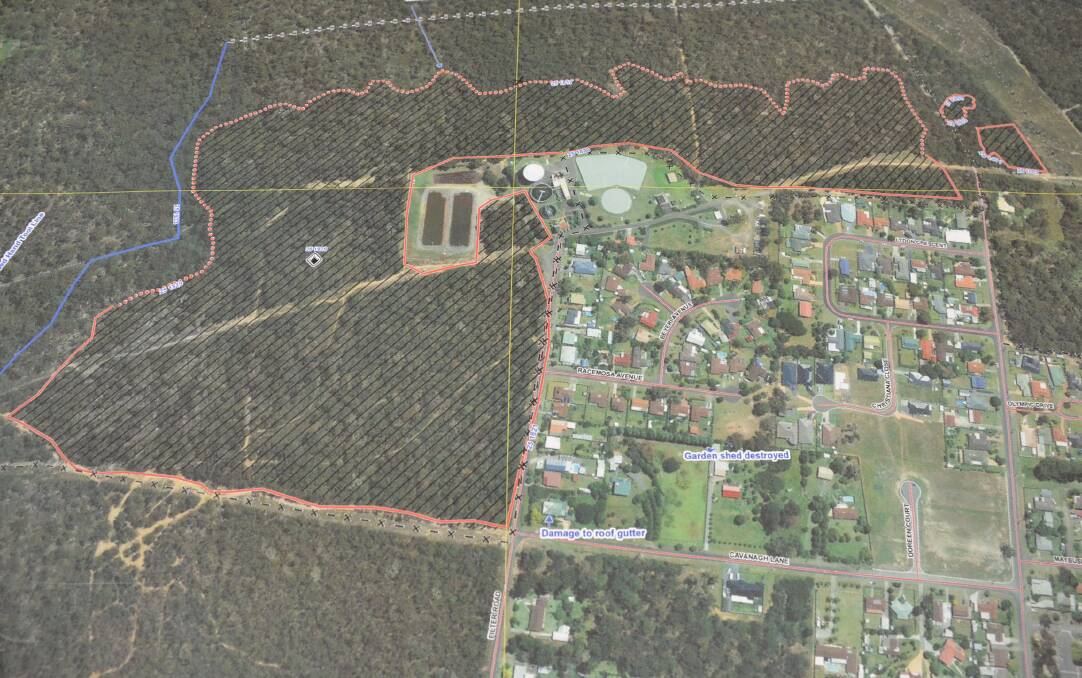 The red lines shows the area burnt out in Monday's fire at West Nowra.
