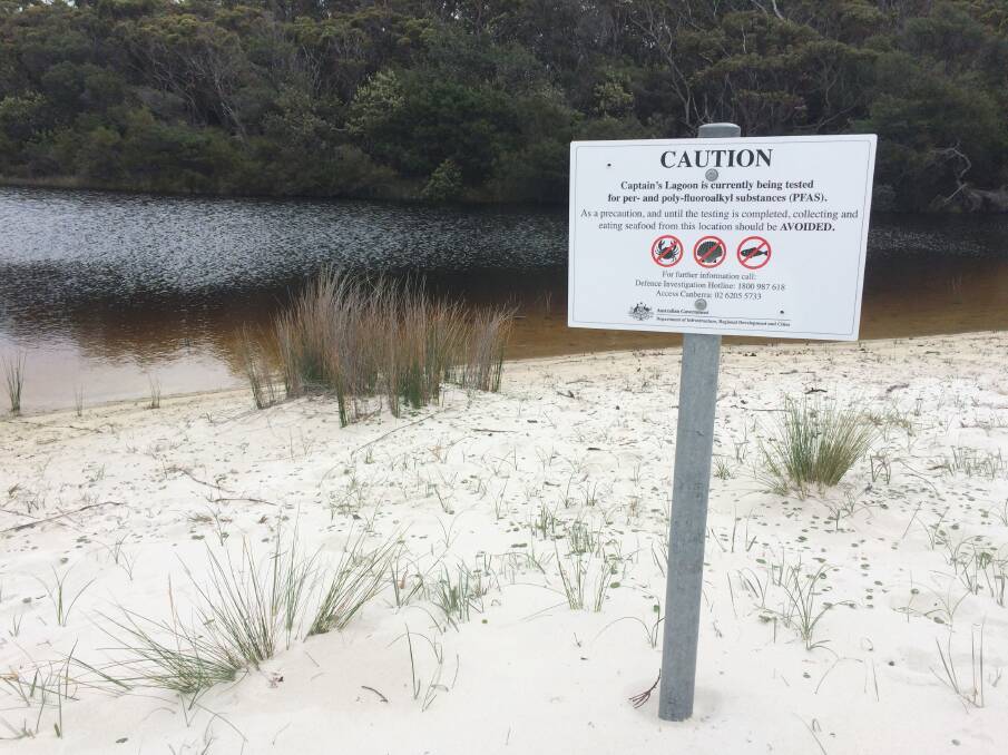 Signs warning of possible contamination have gone up around at certain locations in the Jervis Bay area. Photo: Defence