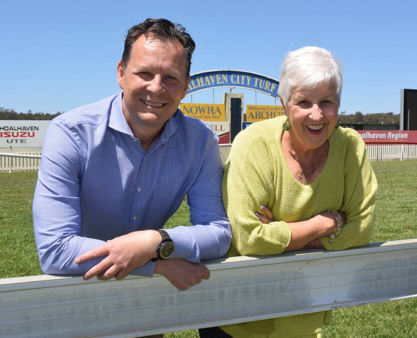 FINISHING POST IN VIEW: Shoalhaven City Turf Club CEO Lynn Locke welcomes her replacement Paul Weekes to the Archer Racecourse.
