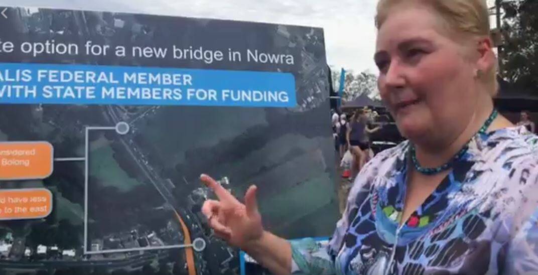 Gilmore MP Ann Sudmalis announcing the the old Shoalhaven River bridge would remain on a life Facebook interview with the South Coast Register.
