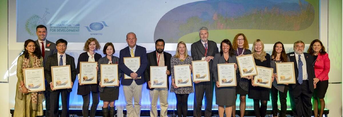 Chris Warren from Crystal Creek Meadows at Kangaroo Valley (seventh from the right) with other highly commended award winners at the World Travel Market Responsible Tourism Awards in London. Photo: WTM