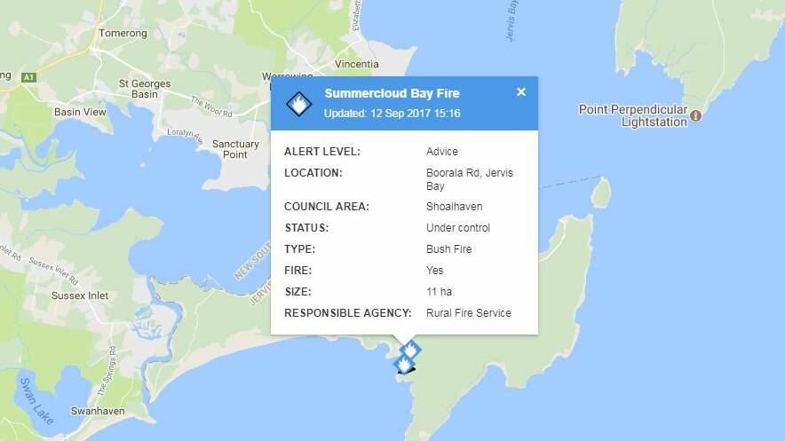 RFS alert on Summercloud Bay fire on Fires Near Me on Tuesday.
