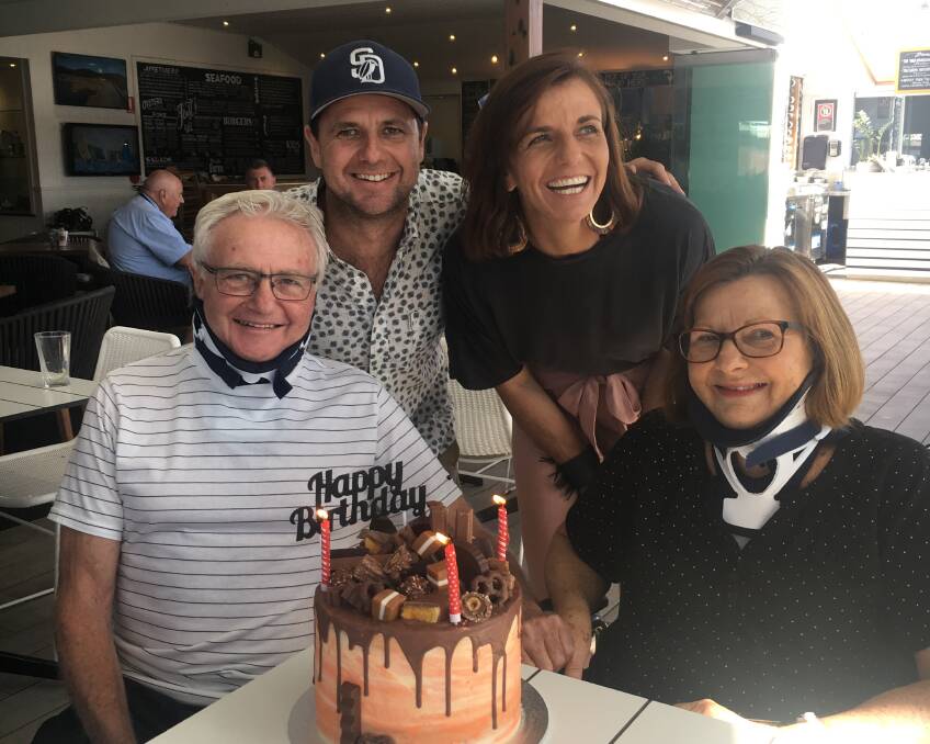 RECOVERY ON TRACK: Well-known Nowra couple Noel and MarieJose Kennedy celebrate Noel's birthday in September with their children Troy and Tracy.
