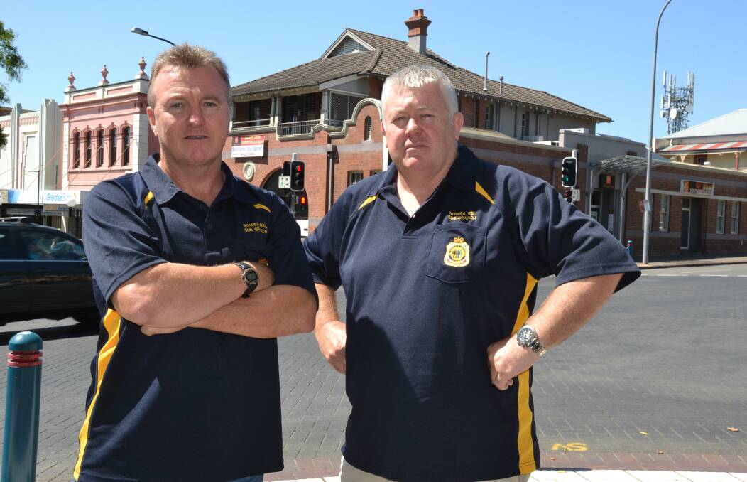 CONCERN: Nowra RSL Sub-Branch secretary Rick Meehan (left) and vice-president Fred Campbell are disappointed there will be no Anzac badges sales in the Shoalhaven this year.