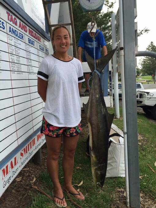 Tomakin Fishing Club member Kate Rogers speared a 18kg black cobia in 3 metres of water off Ulladulla.   