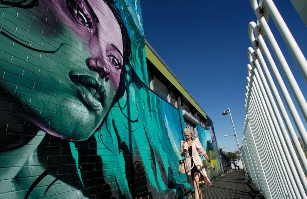 PUBLIC ART: The path from Wollongong Station was transformed for the Wonderwalls festival in 2016. Picture: Adam McLean