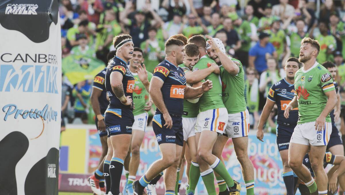 The Raiders beat the Titans in round one in Canberra. Photo: Dion Georgopoulos