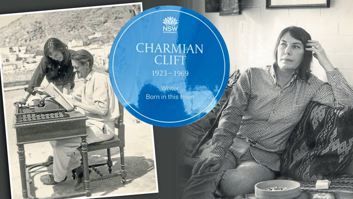Charmian Clift and George Johnston in Greece, the blue plaque, and the writer and essayist. Pictures from the National Library of Australia, and supplied