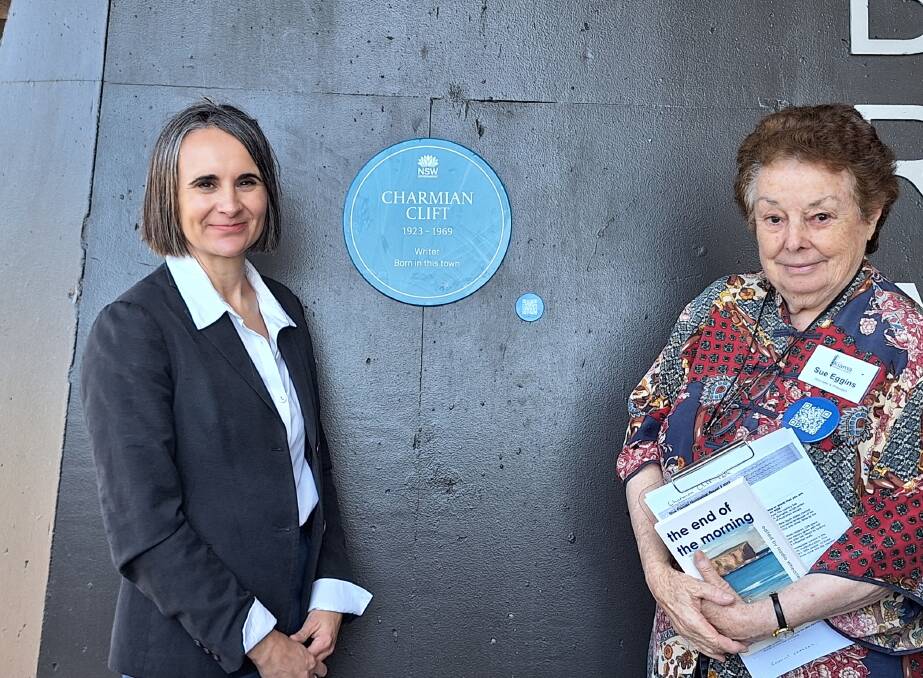 MLC Dr Sarah Kaine and Kiama Historical Society president Sue Eggins with Charmian Clift's blue plaque. Picture supplied