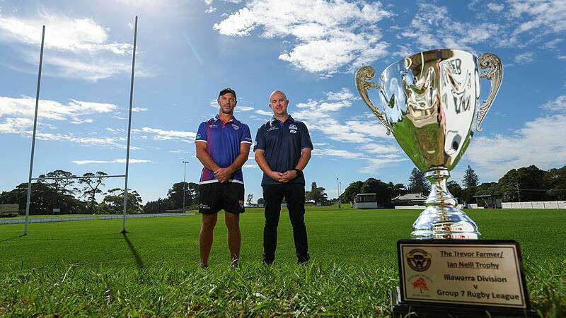 Gerringong Lions coach Scott Stewart and his Thirroul Butchers counterpart Jarrod Costello at Michael Cronin Oval ahead of their teams Inter Club Cup showdown at the same venue on Saturday, March 16. Picture by Adam McLean
