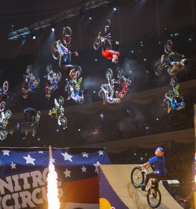 SPECTACULAR: The explosive “Nitro Bomb” featuring all riders simultaneously flipping through the air.