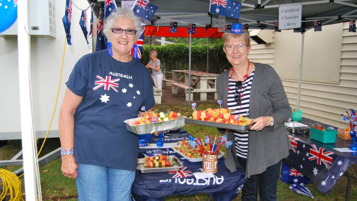 Nola McLean and Raewyn Collins are all smiles at the Berry Rotary Australia Day Breakfast in 2017. 