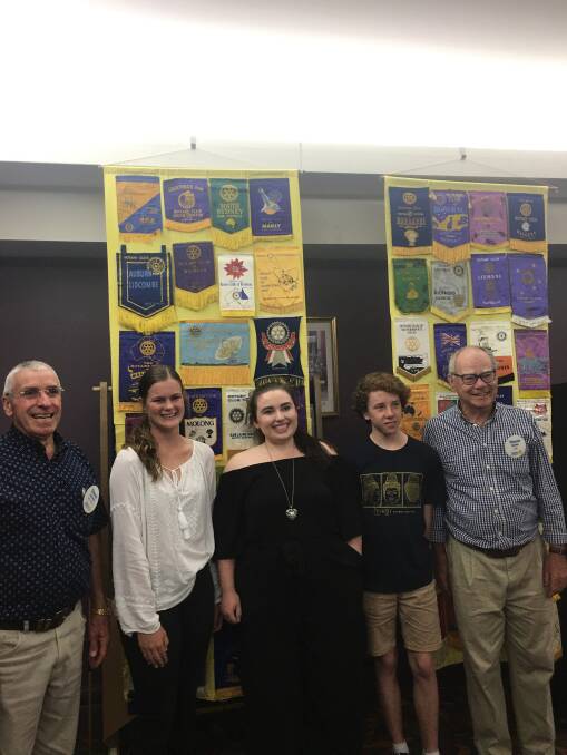 SCIENCE STARS: Berry Rotary Club Rotarian David Lamshed with Nowra Anglican Students Lily Morris, Cordelia Ewers and Darcy Woods and Berry Rotary Club president Trevor Barker. Photo contributed. 