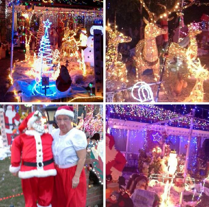 CHRISTMAS JOY: Des and Cathy Staggs, aka Mr and Mrs Clause, welcome everyone to enjoy their light display and a fundraising sausage sizzle at  71 Cammaray Drive, St Georges Basin on Friday. Photos contributed. 