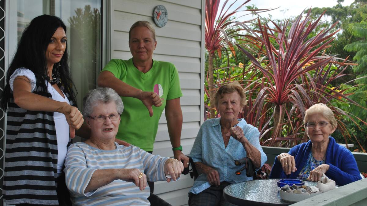 THUMBS DOWN: Nina Cheyne, Brodie Cambourne exercise physiologist, Elizabeth Cannan, June Willis and Rita Brayne are disappointed after a recent announcement that funding for Ms Cheyne's position will not be available after June 30. Photo: Jessica McInerney.
