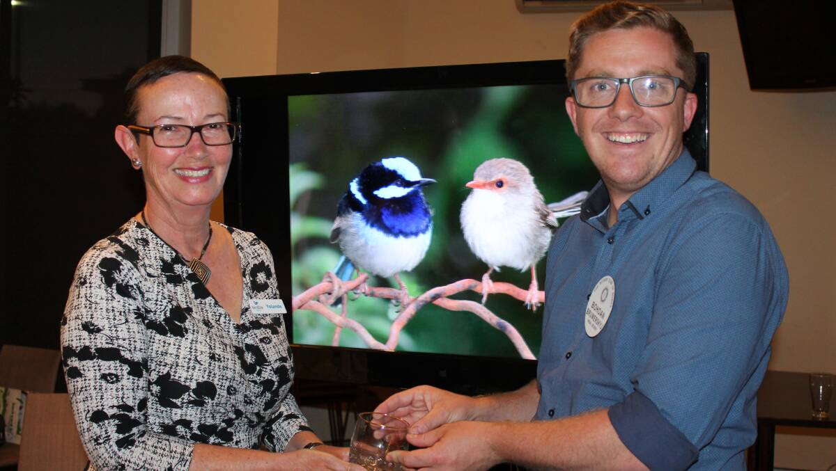 WORLD OF BIRDS: Yolande Cozijn being thanked by Nowra Rotarian Bohdan Brumerskyj for her entertaining talk on Shoalhaven birdlife

