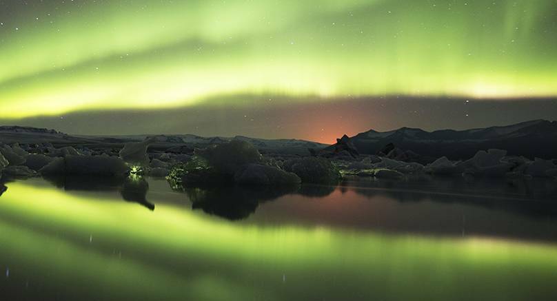 Peter Izzard's photograph, 'Lights Over Jökulsárlón'. “Everywhere I looked, there was something amazing for me to photograph," he said of Iceland.
