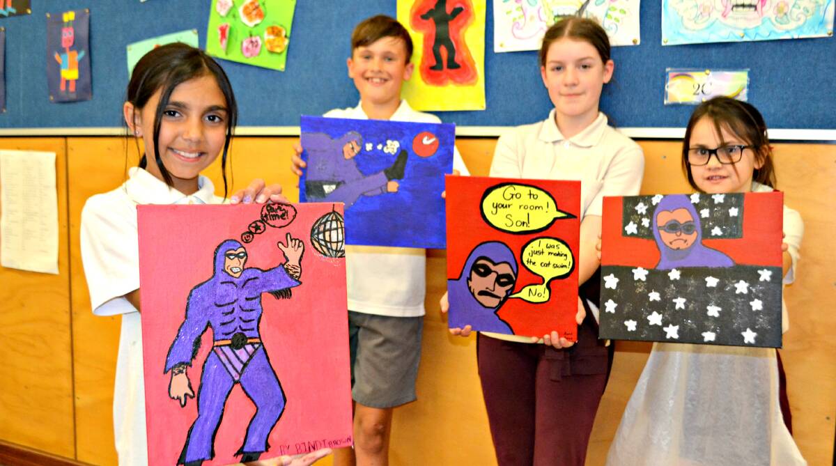 YOUNG ARTISTS: Bindi-lee Golden-Brown, Khiaan Fergusson-Wood, Sarah James and Olivia Davis with their artworks ready for the fete's silent auction. 