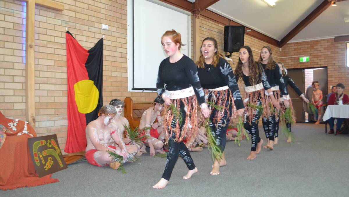 TALENT: The Indigenous dance group from St John the Evangelist Catholic High School impressed members with their traditional dance and stories. 