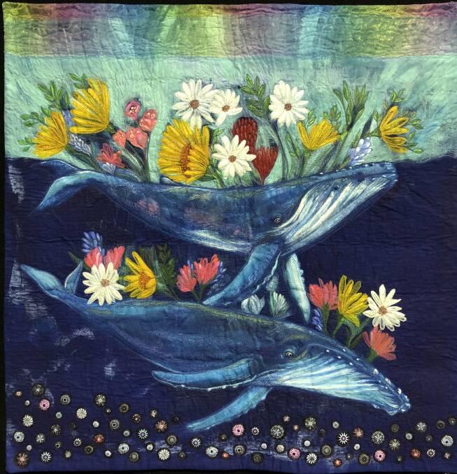 Whale Song is a two person collaborative quilt by Caroline Sharkey and Ingrid Clare.