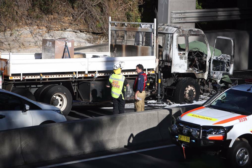 The scene of the serious multiple-vehicle crash on the M1 Princes Motorway at West Wollongong. Picture: Adam McLean