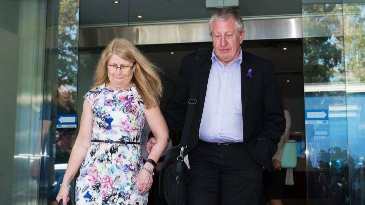 Faye and Mark Leveson leave the Glebe Coroners Court on Thursday. Photo: Christopher Pearce