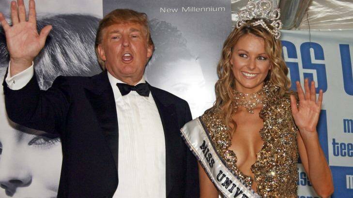 Happier times: Donald Trump with Australian Miss Universe winner Jennifer Hawkins in 2004