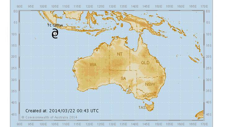 Christmas Island threat: The position of Tropical Cyclone Gillian. Photo: Bureau of Meteorology