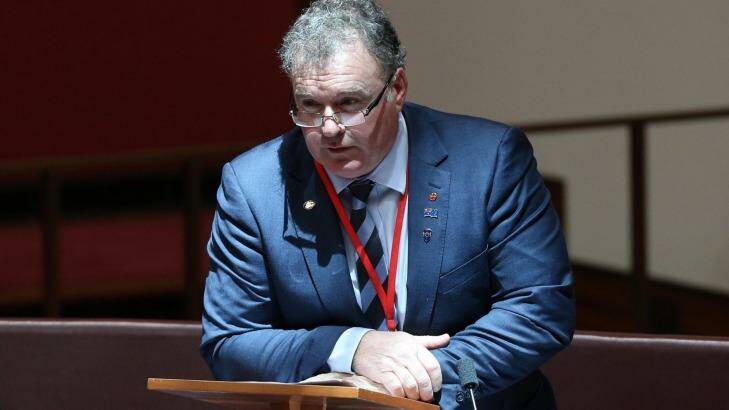 Senator Rod Culleton speaks in the Senate on the issue of his eligibility to serve. Photo: Andrew Meares