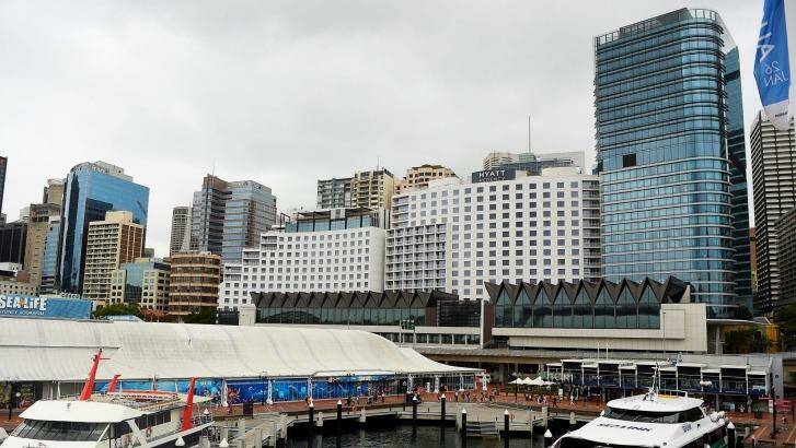 The view from Darling Harbour of the Hyatt Regency Sydney hotel, which has recently added 222 rooms, making it the biggest up-scale full-service hotel in Australia with 892 rooms. Photo: Kate Geraghty
