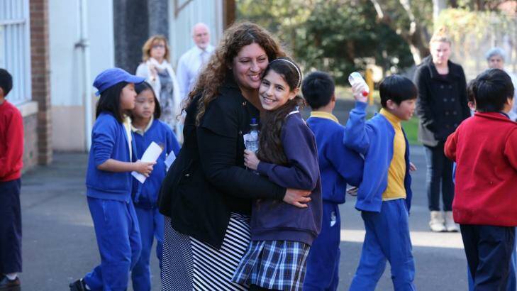 No stress: Claudia Moussa with daughter Gabriella after the opportunity class placement tests.  Photo: Peter Rae