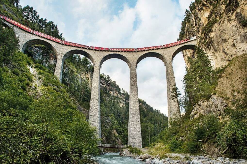 The Bernina Express travels along the Landwasser Viadukt at Filisur which is 65m high and 136m long.