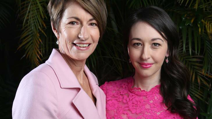 Speaking out: Margie Abbott and Crystal Barter support Bright Pink Lipstick Day.