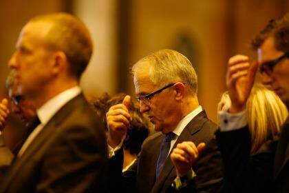 Australian Minister of Communications Malcolm Turnbull attends a mass to pay respect to the victims of the Martin Place siege. Photo: Daniel Munoz/Getty Images