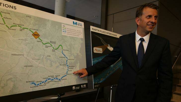 Andrew Constance announces the start of the tender process for the new metro line between Chatswood and Sydenham on Wednesday. Photo: Peter Rae