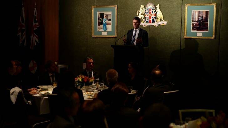 Premier Mike Baird, who says Vic Alhadeff has his full confidence, speaks at the dinner.  Photo: Wolter Peeters