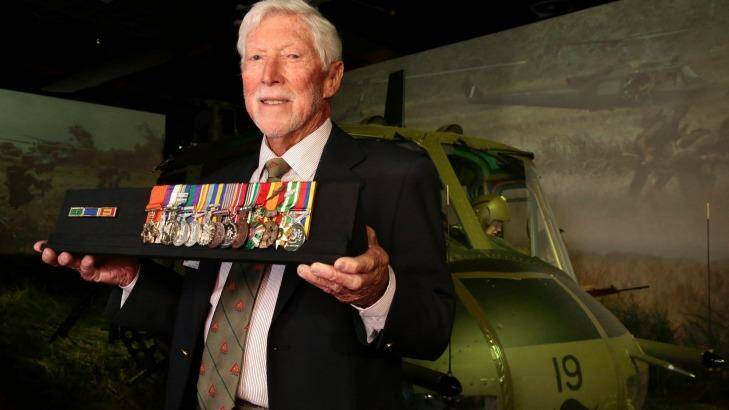 Retired Veteran Harry Smith with his medals at the Australian War Memorial in Canberra. Photo: Jeffrey Chan