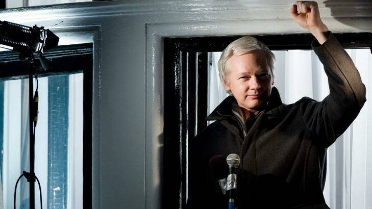 Julian Assange speaking from the Ecuadorian embassy in London in 2012. The WikiLeaks founder has been in the embassy for two years.  Photo: AFP/Leon Neal