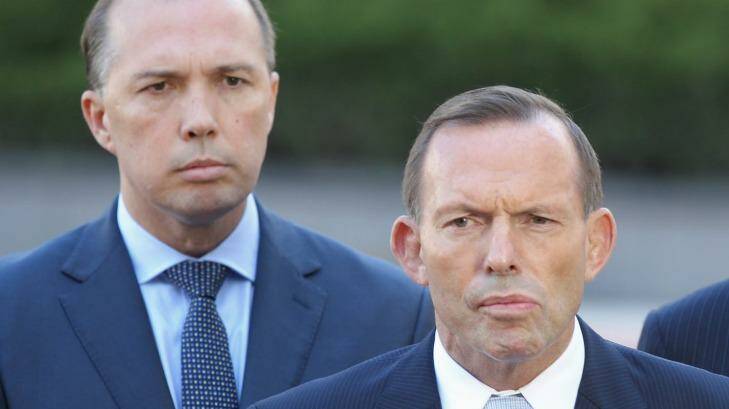 Immigration Minister Peter Dutton with Prime Minister Tony Abbott. Photo: Alex Ellinghausen