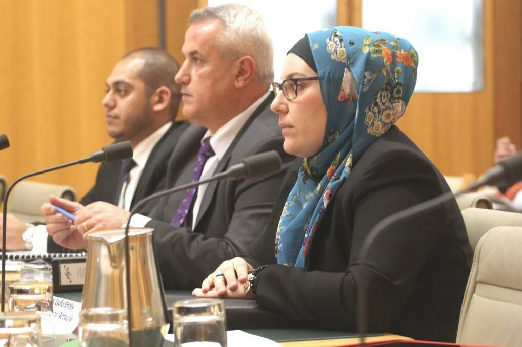Lydia Shelly of the Muslim Legal Network with Ertunc Yasar Ozen and Moustafa Kheir at Parliament. Photo: Andrew Meares